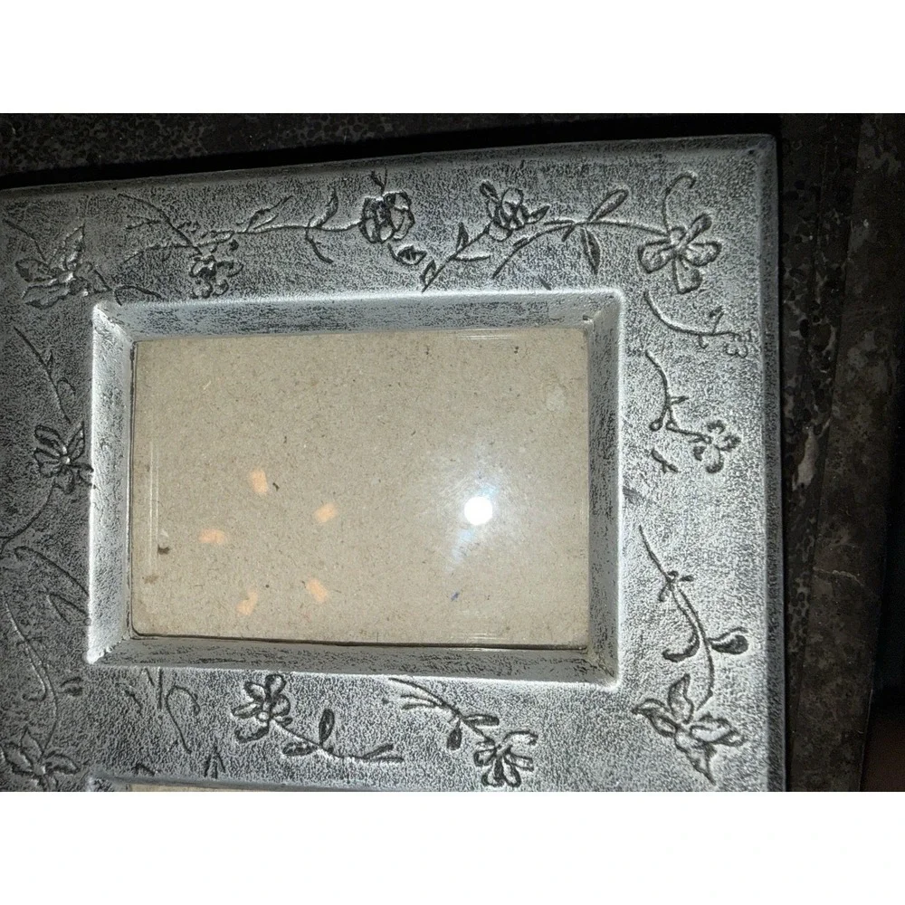 2 Vintage 1999 Burnes of Boston Peweter Frame Floral Fits Two Photos 2.5